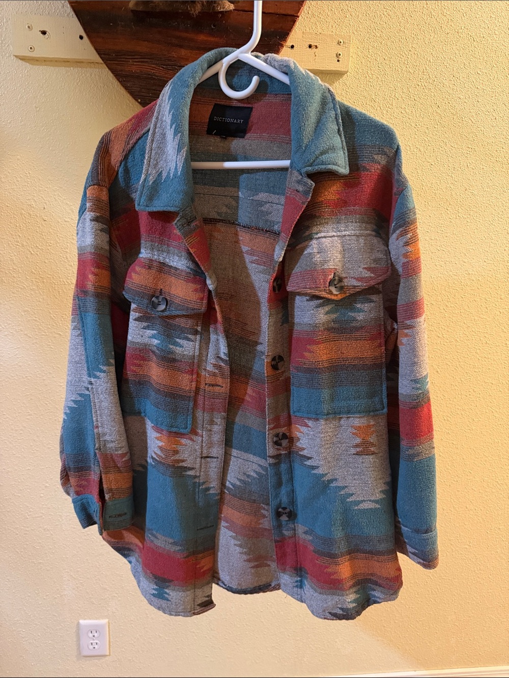 Dictionary Aztec-Style Utility Jacket - Teal & Rust